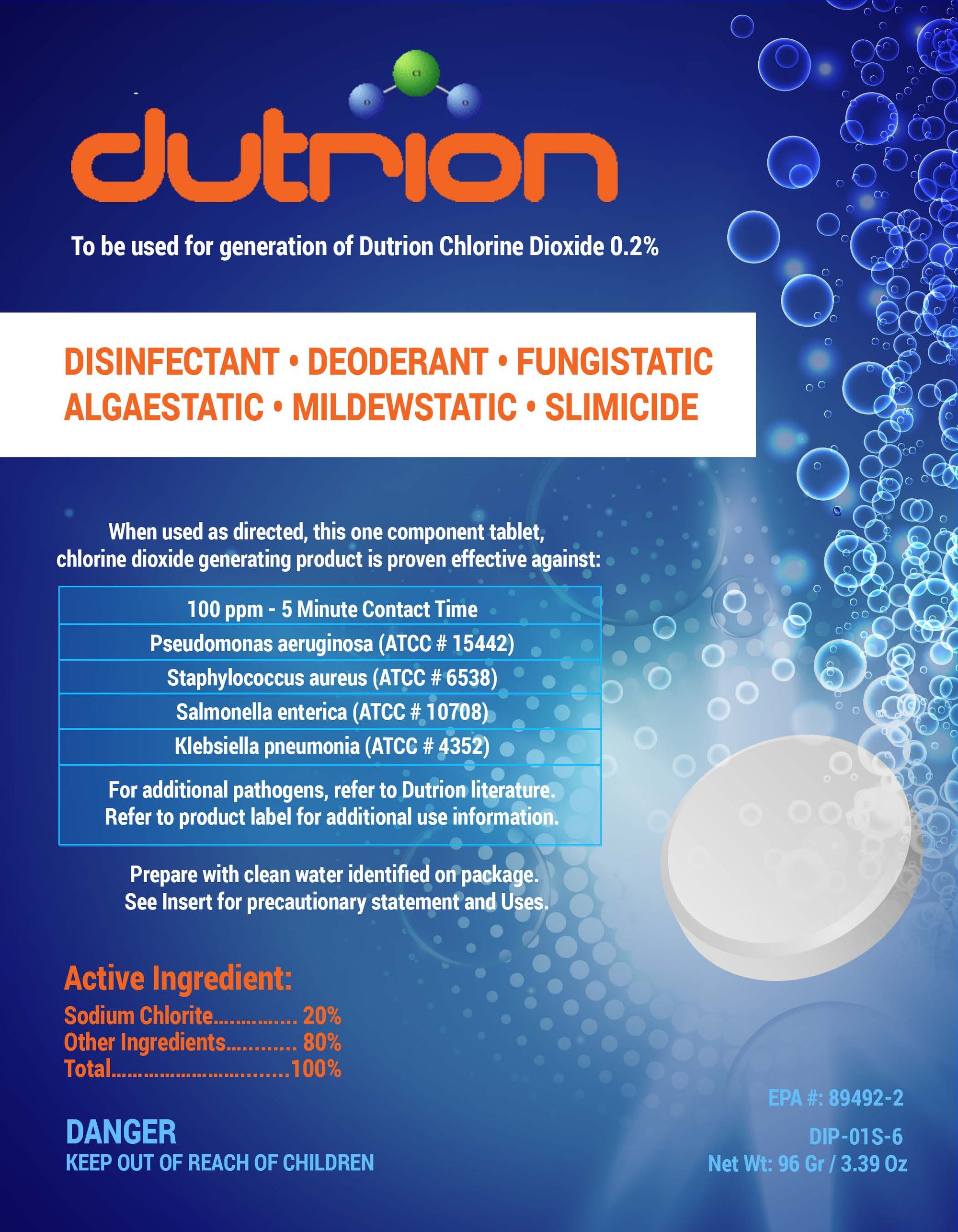 Dutrion Tablet - EPA-registered Disinfectant                 BULK PACK